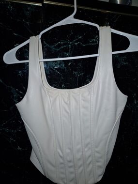 Express Cream Faux Leather Bustier Top